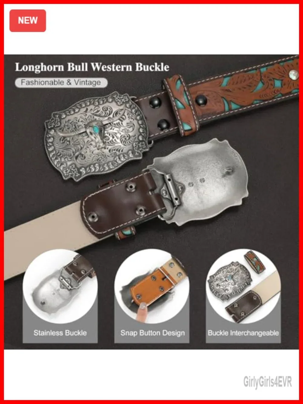 Genuine Leather Belt Vintage Western Tooled Leather Cowboy Belt Interchangeable